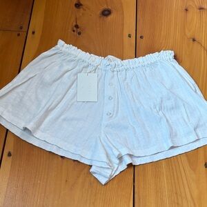 New! THE GREAT 2 White Pointelle Tap Short Button-Front Sleep Shorts Cotton